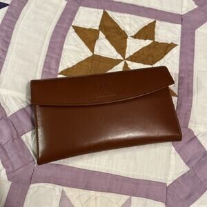 Vintage Leather Anne Klein wallet checkbook kisslock coin purse brown St Thomas